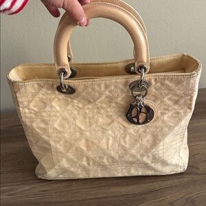 Dior Lady Dior irredescent Cream Quilted Tote Bag with silver hardware